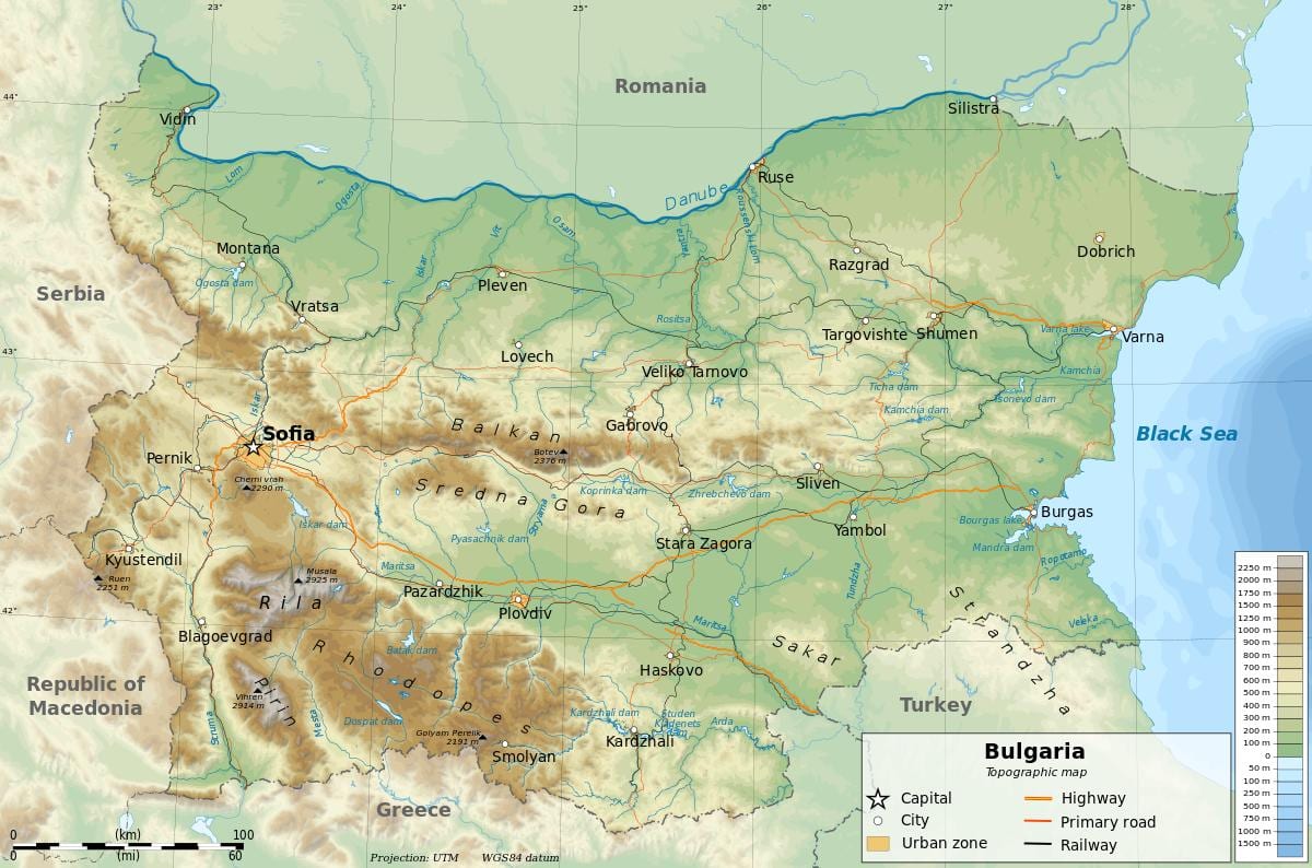 kaart van Bulgarye geografie